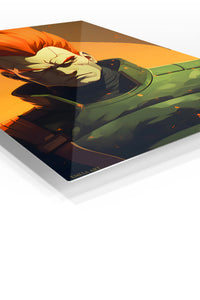 Ember-Haired Armored Warrior premium metal wall art Ã¢â‚¬â€œ angled view