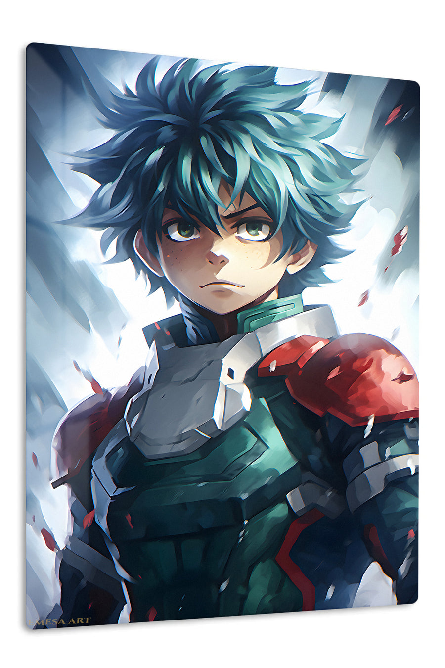 Teal-Haired Armored Hero premium metal wall art Ã¢â‚¬â€œ front view