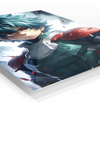 Teal-Haired Armored Hero premium metal wall art Ã¢â‚¬â€œ angled view