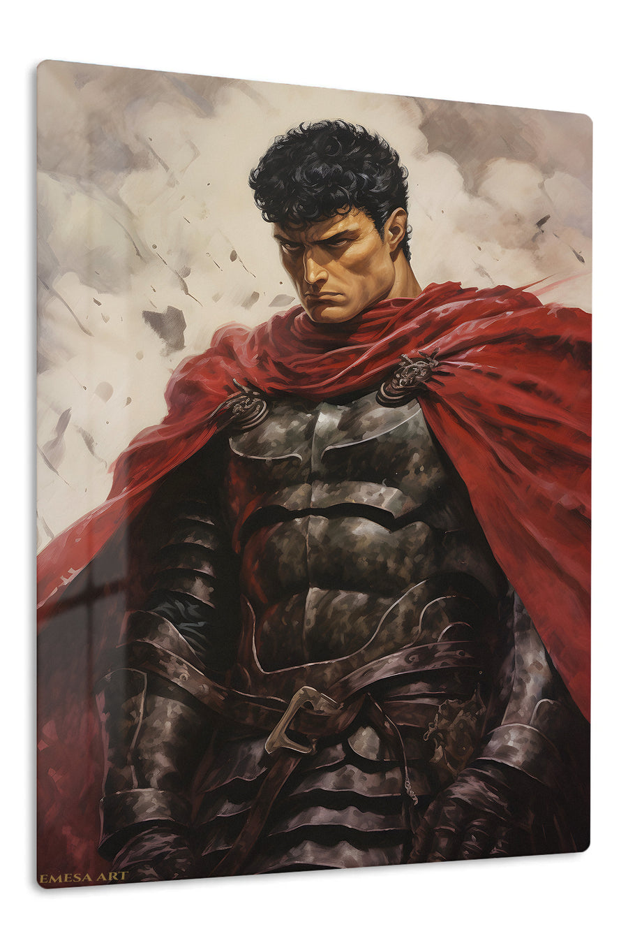 Crimson Cloak Warrior premium metal wall art Ã¢â‚¬â€œ front view