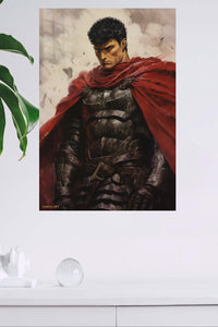 Crimson Cloak Warrior metal wall art displayed in a modern interior