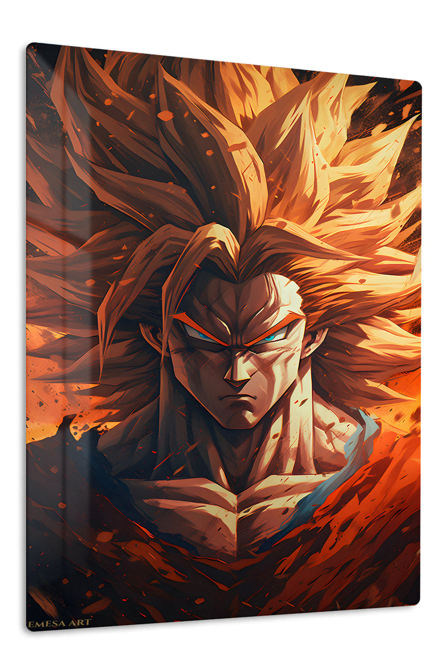 Flame Aura Warrior premium metal wall art Ã¢â‚¬â€œ front view