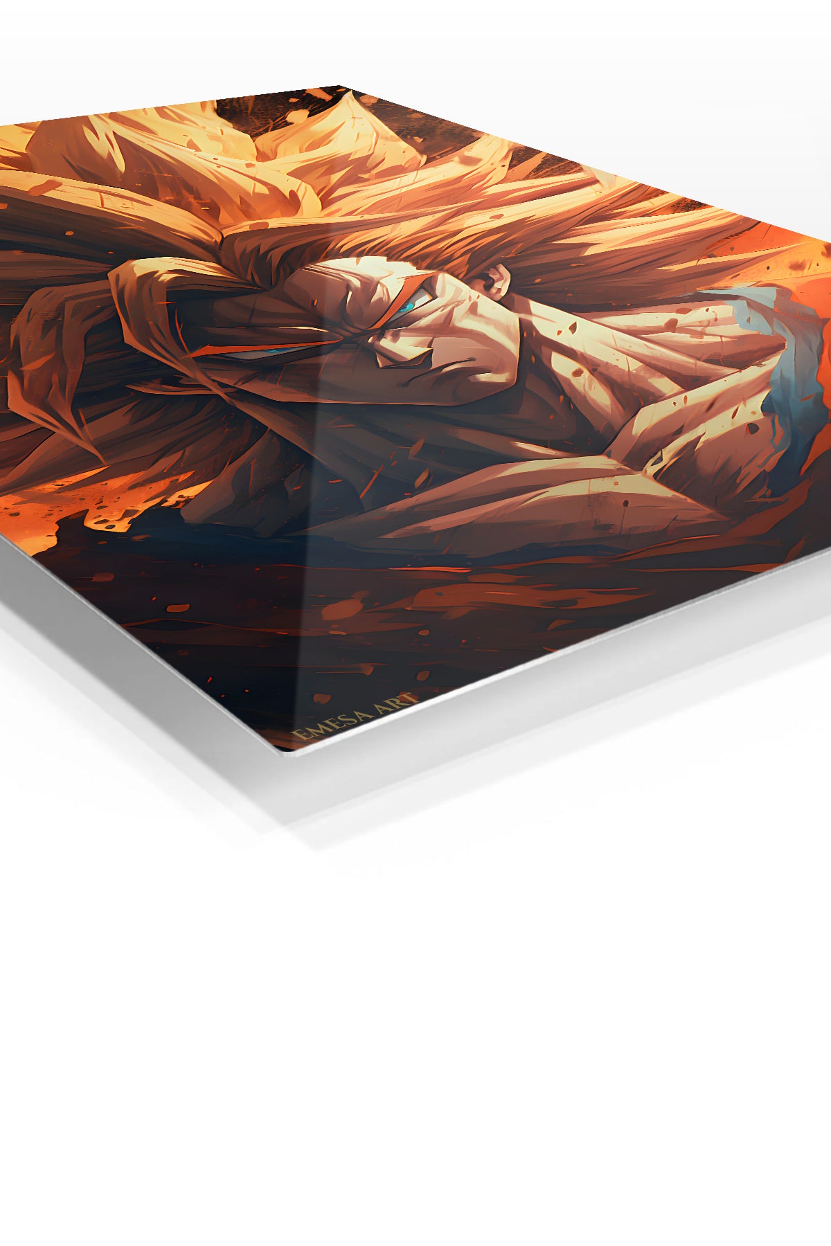 Flame Aura Warrior premium metal wall art Ã¢â‚¬â€œ angled view