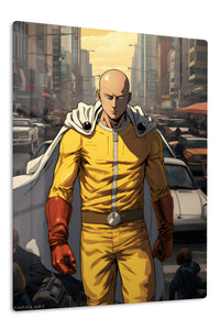 Yellow-Suited City Hero premium metal wall art Ã¢â‚¬â€œ front view