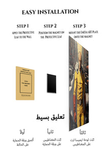Magnetic mounting installation guide for Yellow-Suited City Hero metal wall art