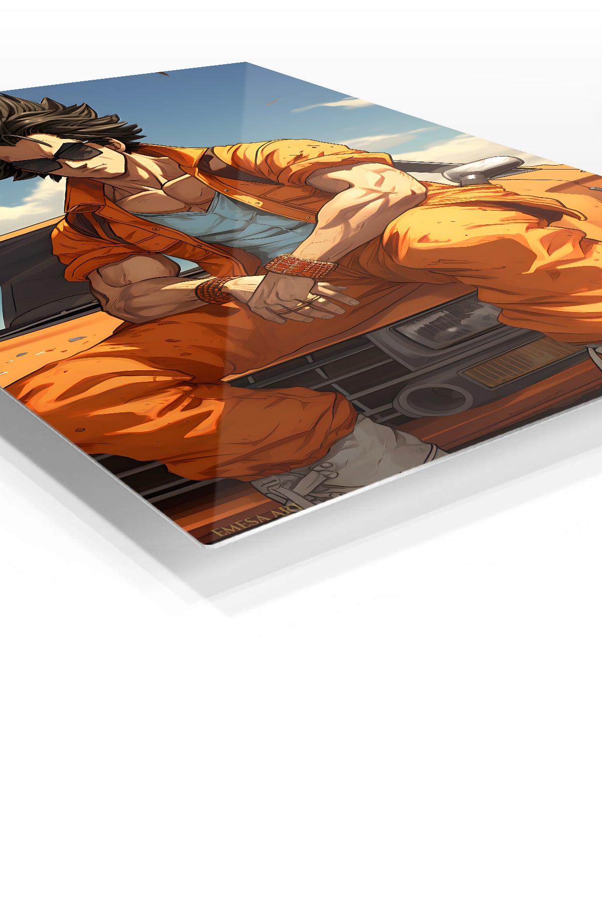 Sunlit Streetwear Adventurer premium metal wall art Ã¢â‚¬â€œ angled view