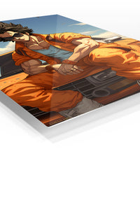 Sunlit Streetwear Adventurer premium metal wall art Ã¢â‚¬â€œ angled view