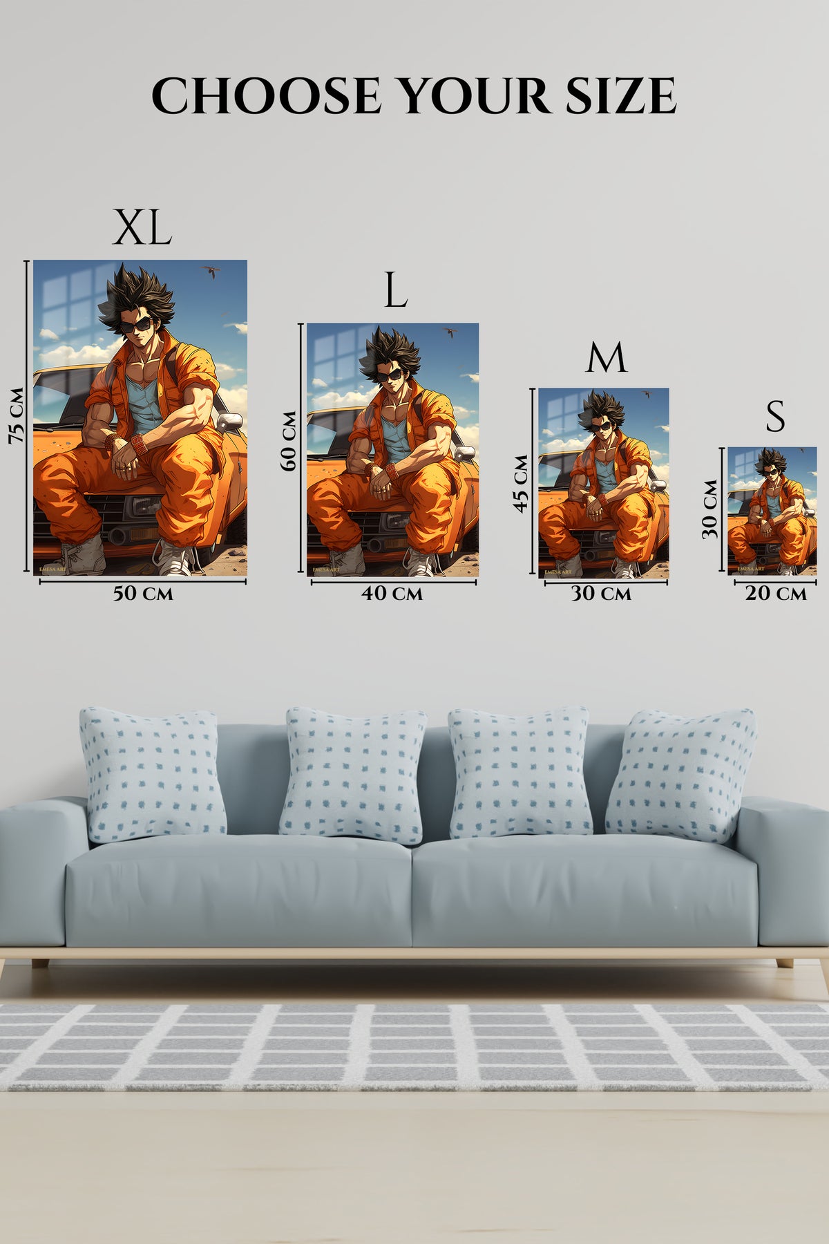 EMESA metal wall art size comparison guide for Sunlit Streetwear Adventurer