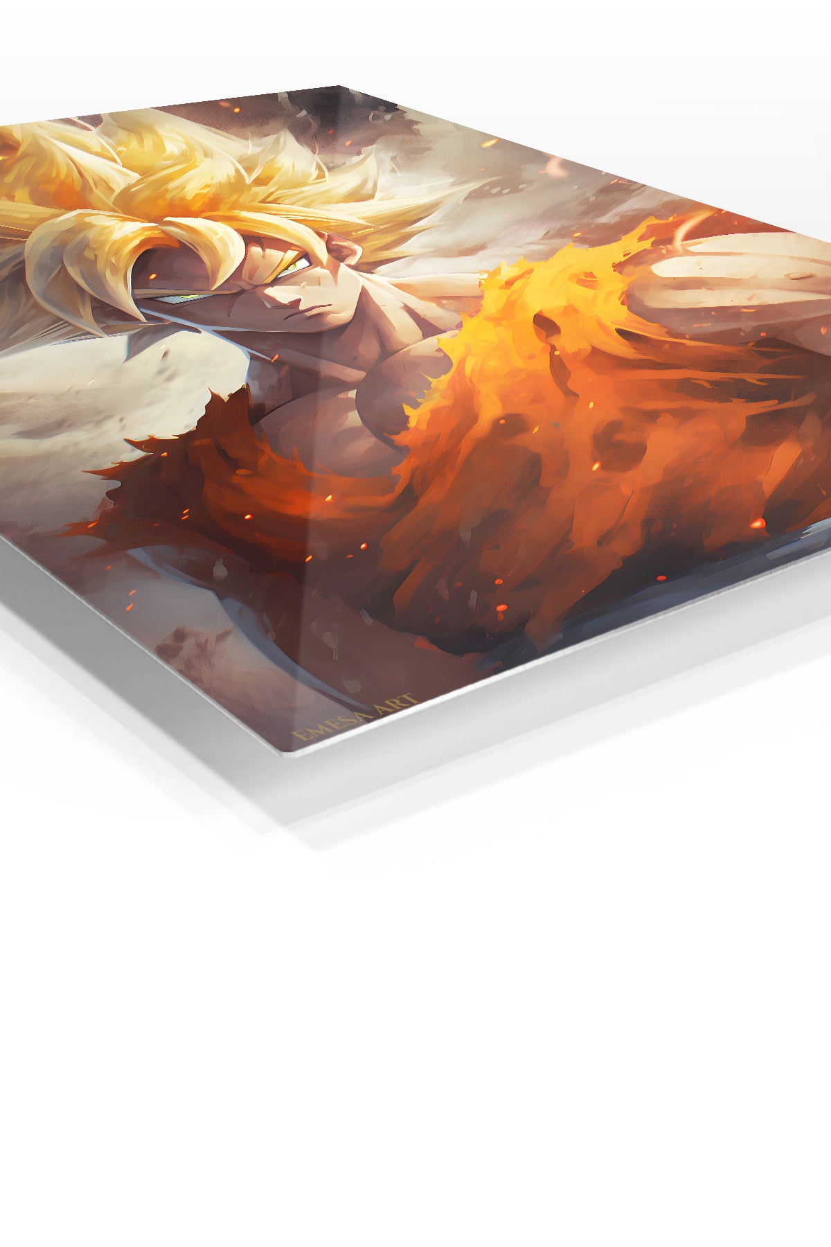 Golden Flame Warrior premium metal wall art Ã¢â‚¬â€œ angled view