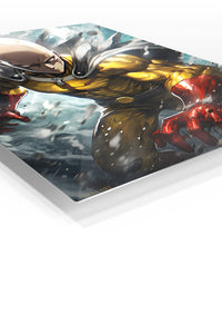 Golden Caped Hero in Flight premium metal wall art Ã¢â‚¬â€œ angled view