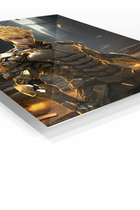 Golden Cyborg Sentinel premium metal wall art Ã¢â‚¬â€œ angled view