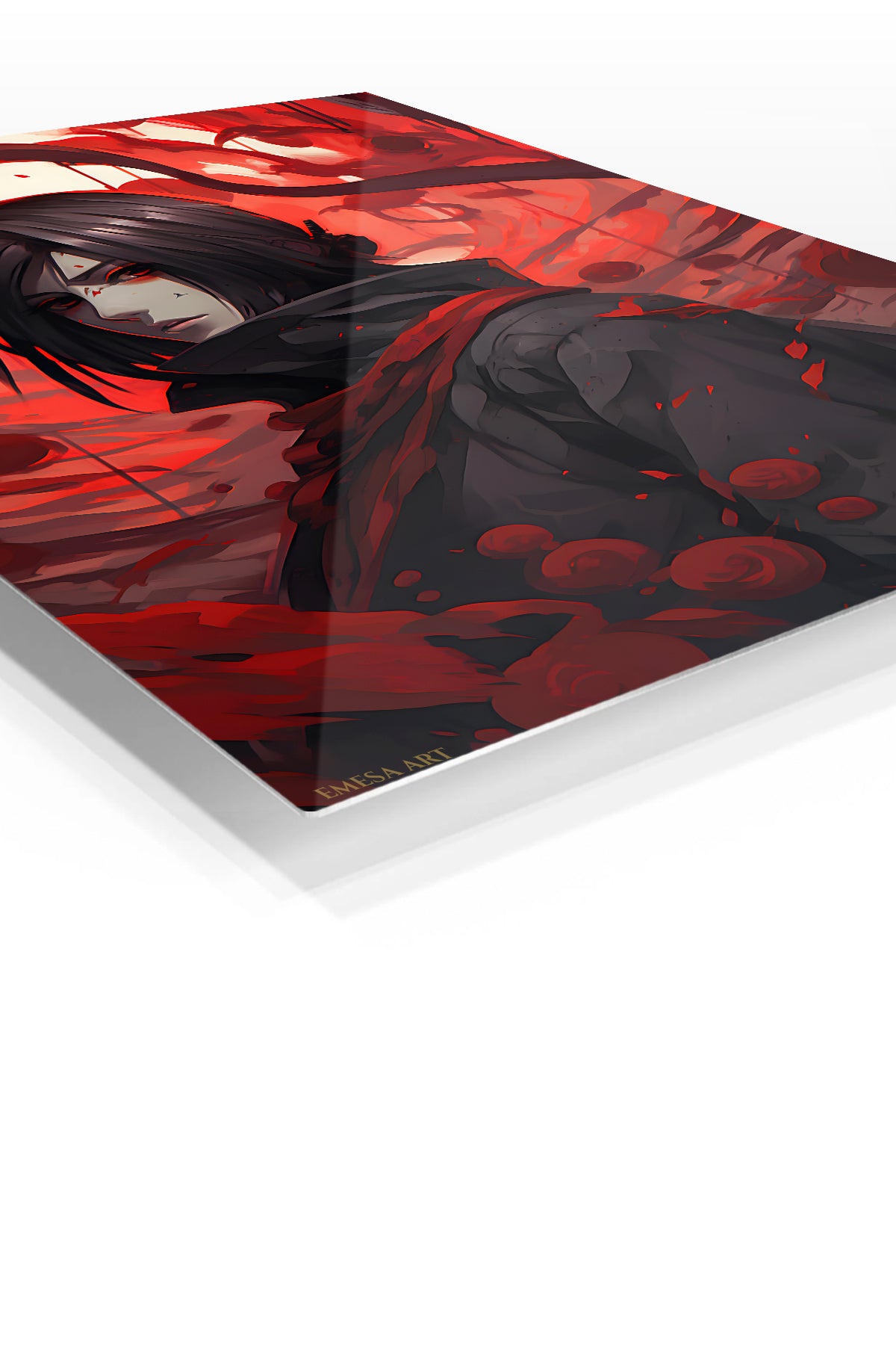 Crimson Petal Shadow Warrior premium metal wall art Ã¢â‚¬â€œ angled view