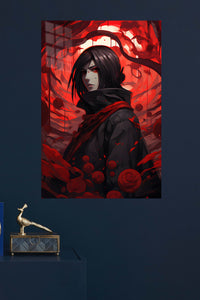 Crimson Petal Shadow Warrior metal wall art displayed in a modern interior