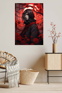 Crimson Petal Shadow Warrior metal wall art displayed in a contemporary living space