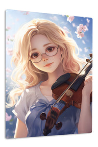 Springtime Violinist premium metal wall art Ã¢â‚¬â€œ front view