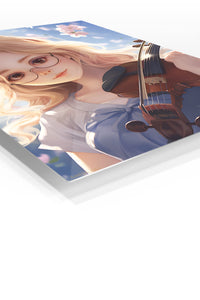 Springtime Violinist premium metal wall art Ã¢â‚¬â€œ angled view