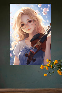 Springtime Violinist metal wall art displayed in a modern interior