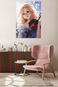Springtime Violinist metal wall art displayed in a contemporary living space