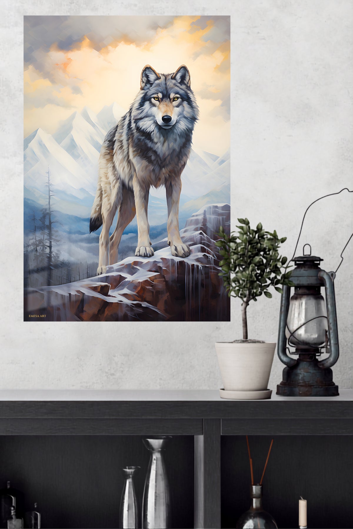Tropical Tiger Portrait metal wall art displayed in a modern interior