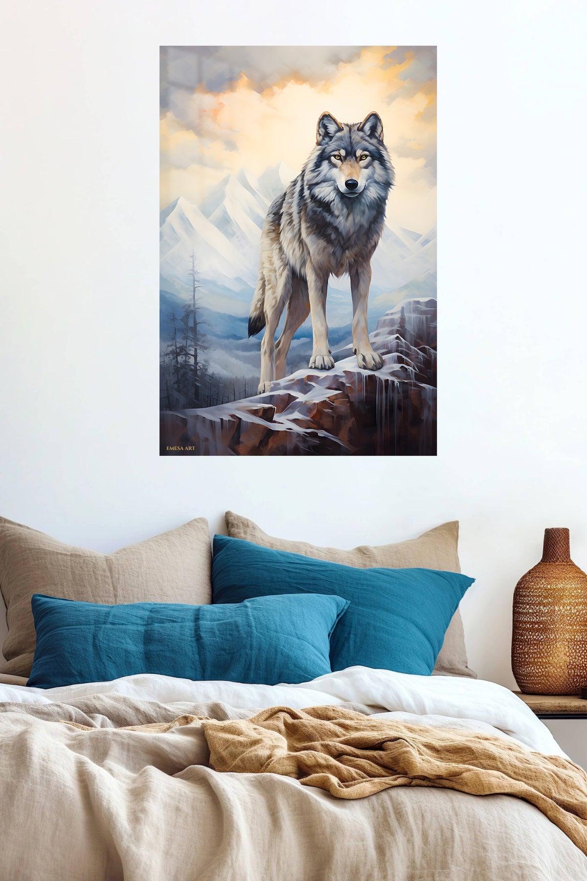 Tropical Tiger Portrait metal wall art displayed in a contemporary living space