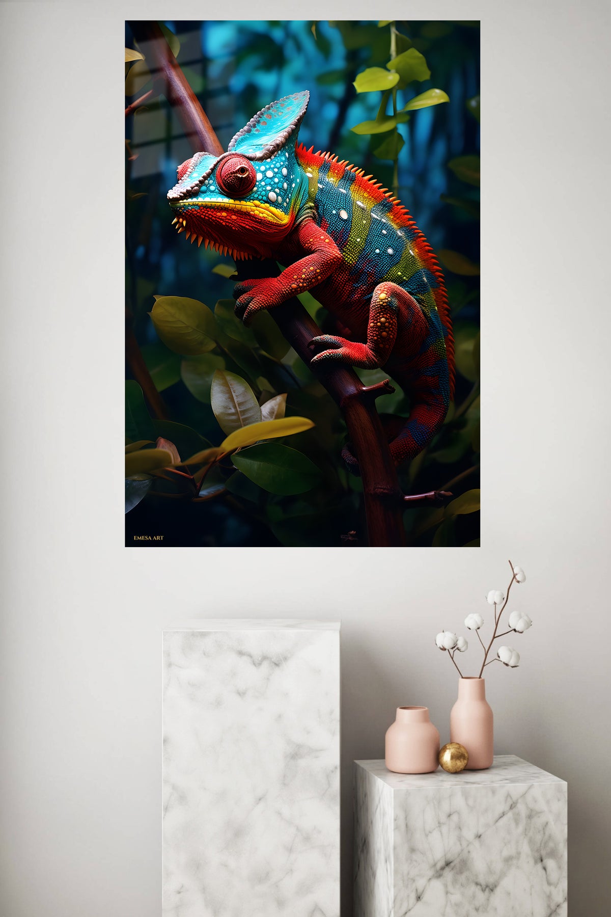Golden Light Kitten metal wall art displayed in a modern interior