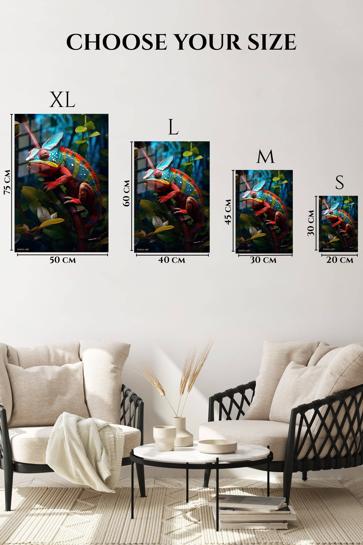EMESA metal wall art size comparison guide for Golden Light Kitten