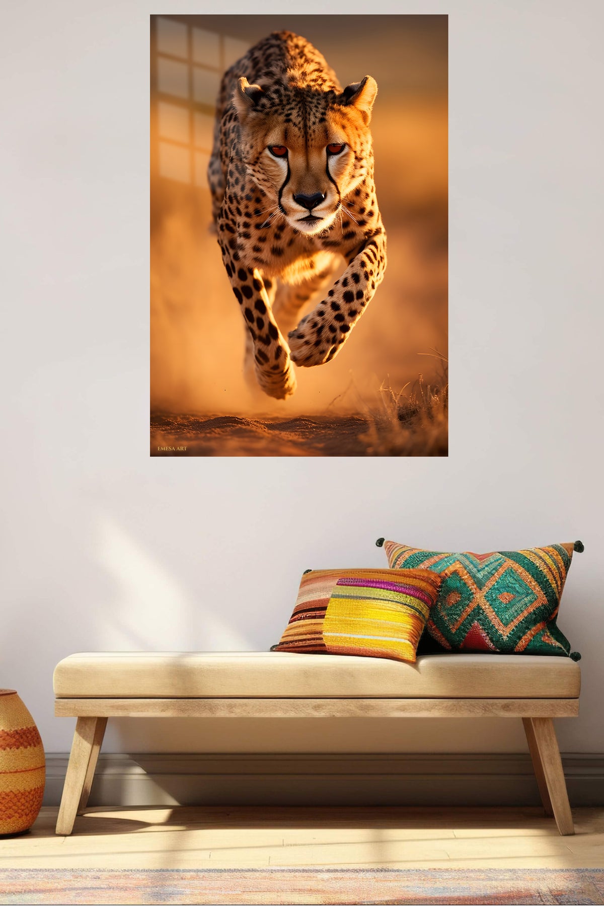 Coral Butterfly Garden metal wall art displayed in a contemporary living space