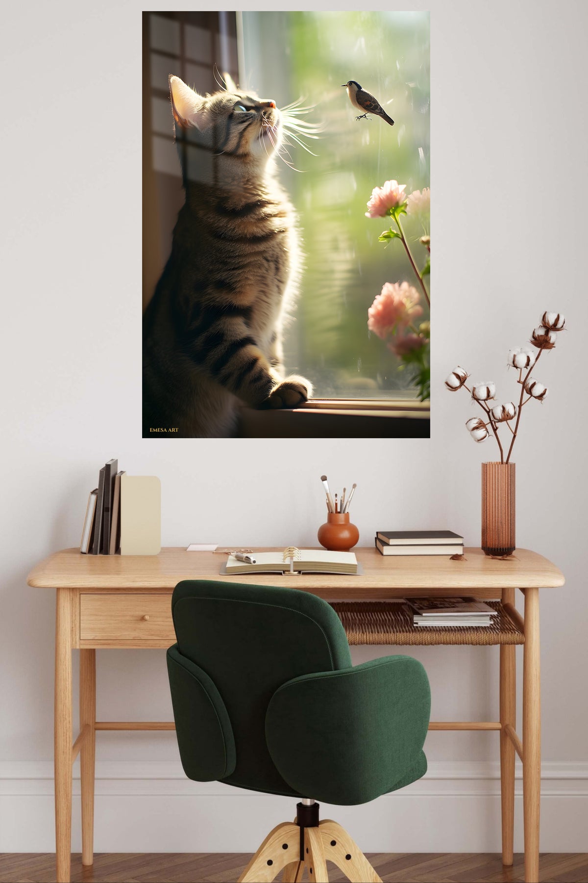 Dapper Dog in Glasses metal wall art displayed in a contemporary living space