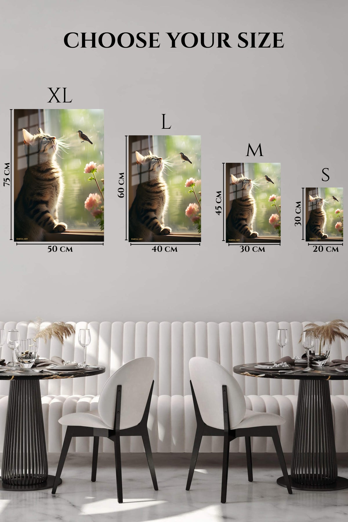 EMESA metal wall art size comparison guide for Dapper Dog in Glasses