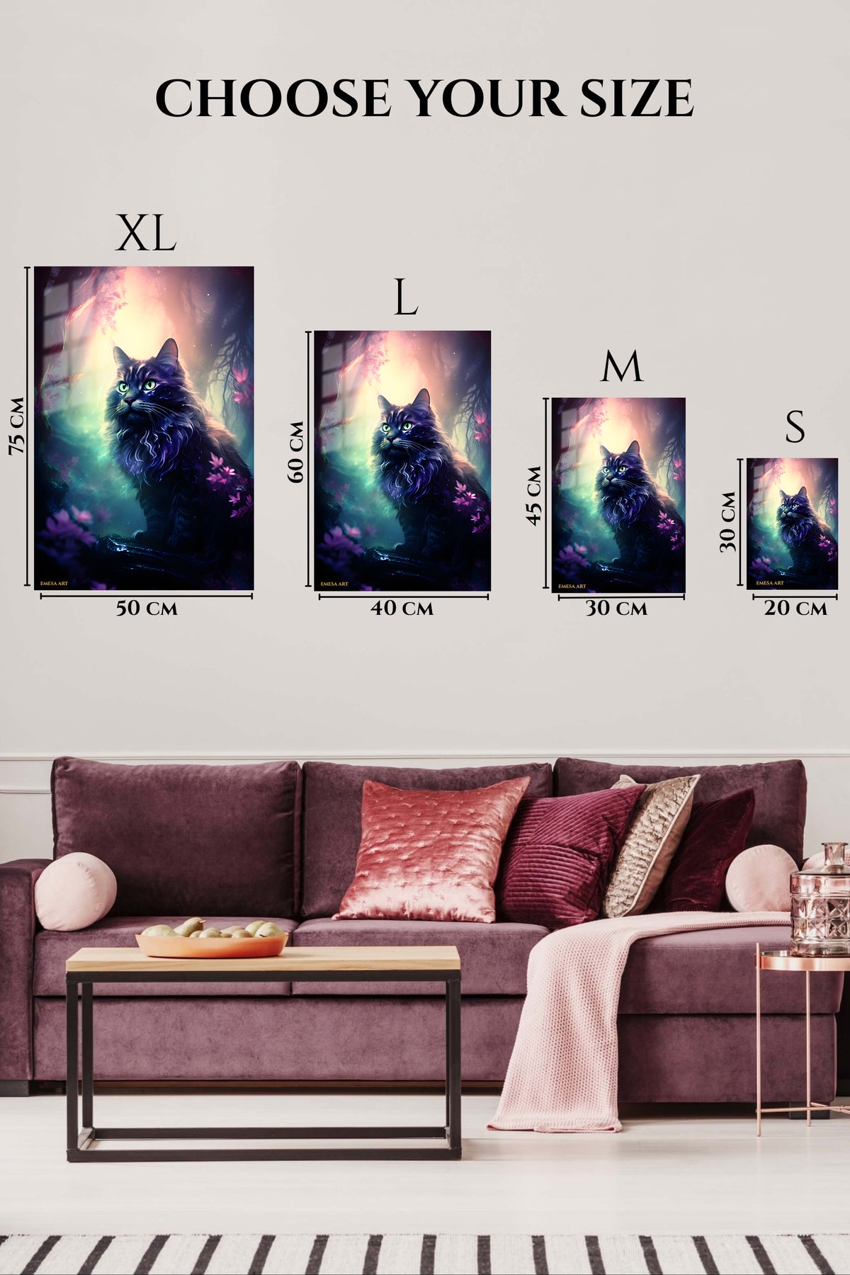 EMESA metal wall art size comparison guide for Golden Hour Elephant Family