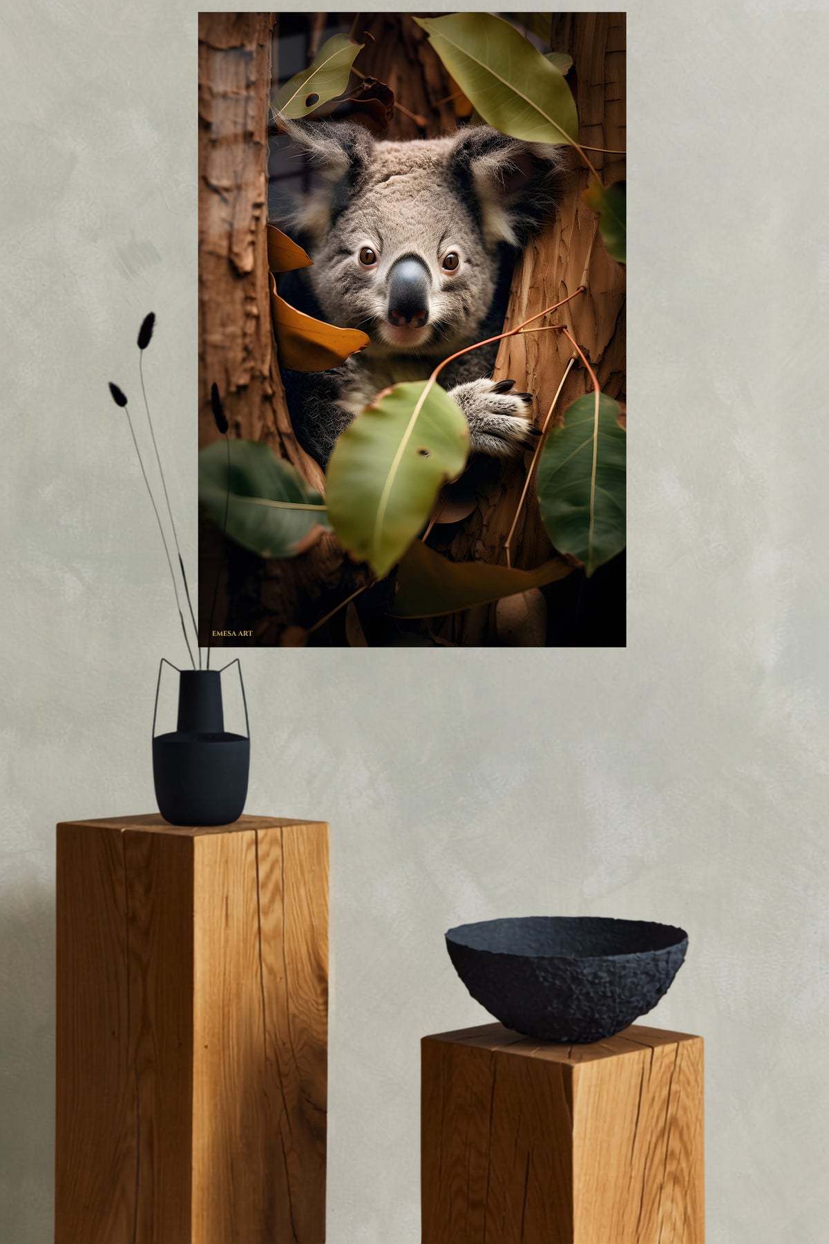 Winter Wolf Sentinel metal wall art displayed in a modern interior