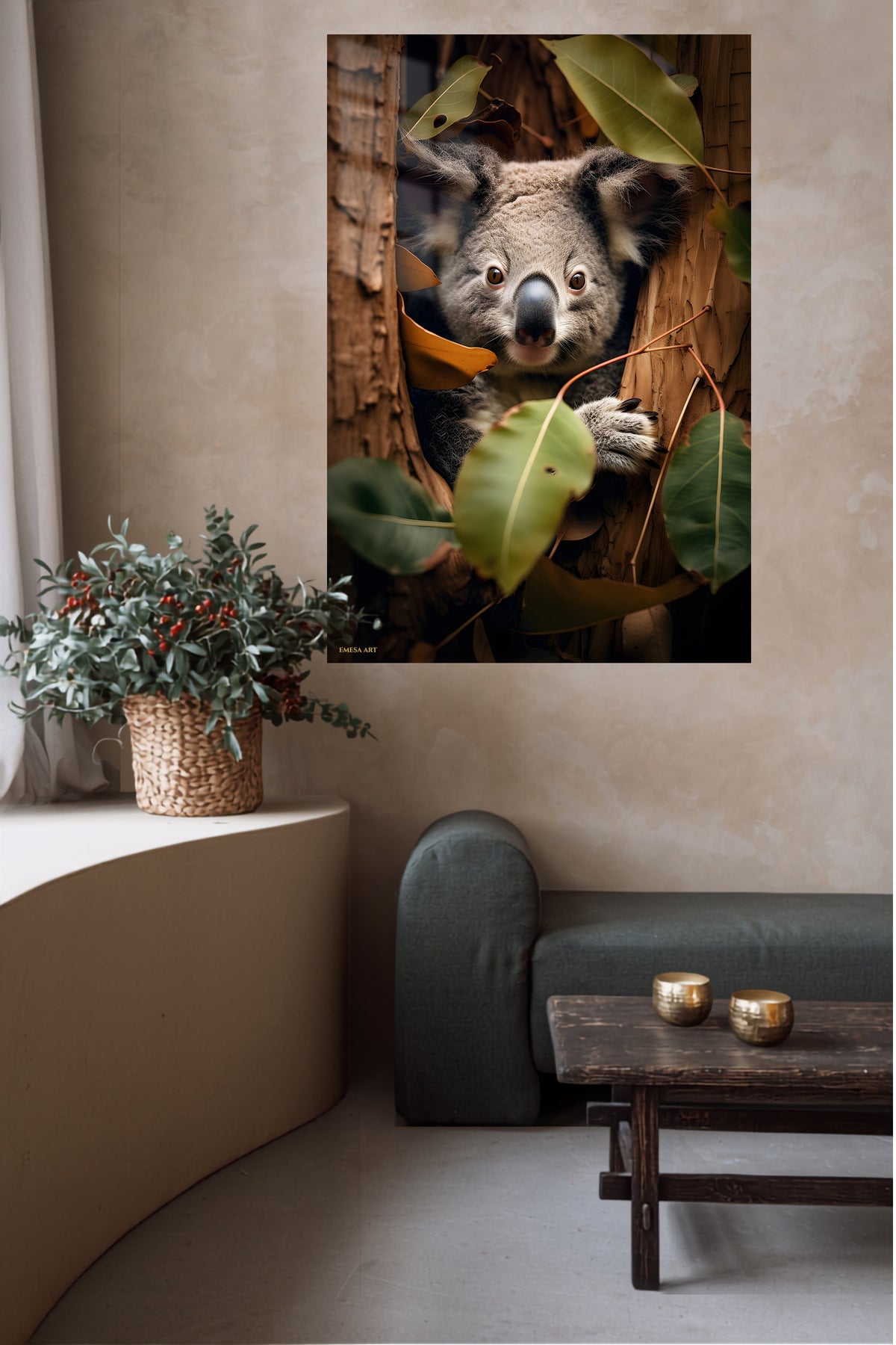 Winter Wolf Sentinel metal wall art displayed in a contemporary living space