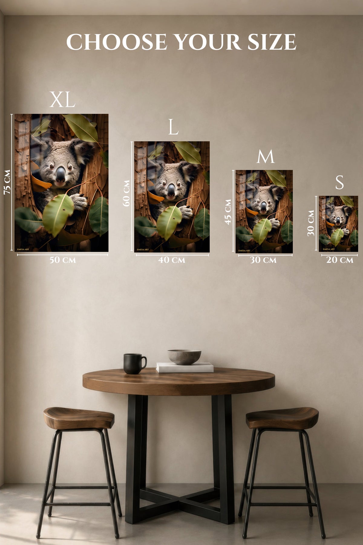 EMESA metal wall art size comparison guide for Winter Wolf Sentinel