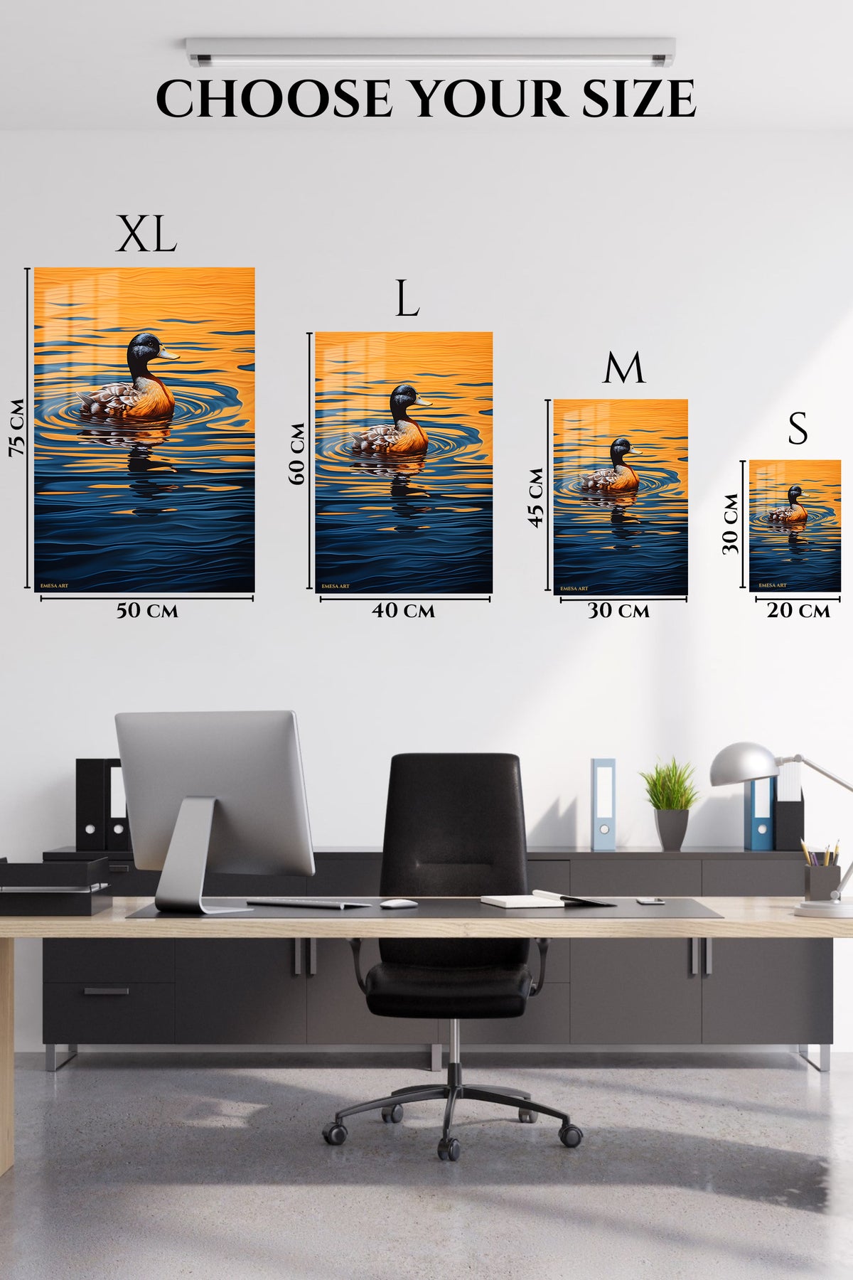 EMESA metal wall art size comparison guide for Golden Hour Cheetah Sprint