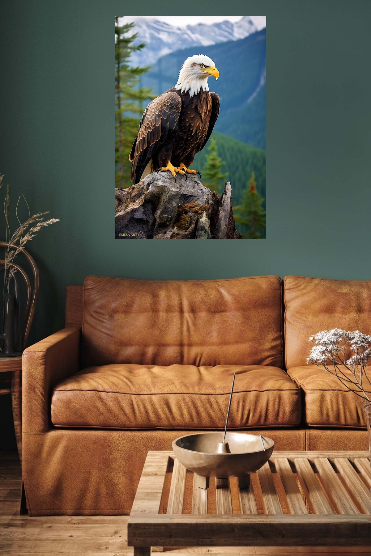 Jungle Tiger Portrait metal wall art displayed in a contemporary living space