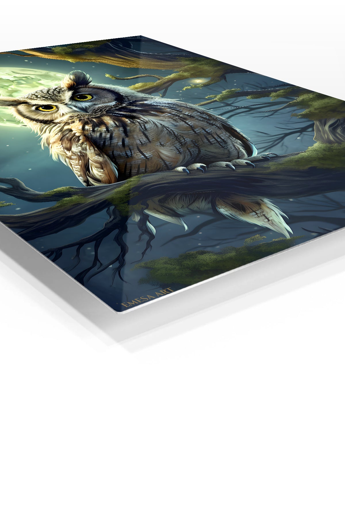 Moonlit Forest Cat premium metal wall art – angled view