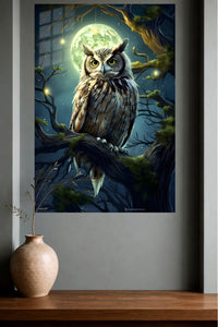 Moonlit Forest Cat metal wall art displayed in a modern interior