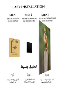 Magnetic mounting installation guide for Cool Chimpanzee in Yellow Beanie metal wall art