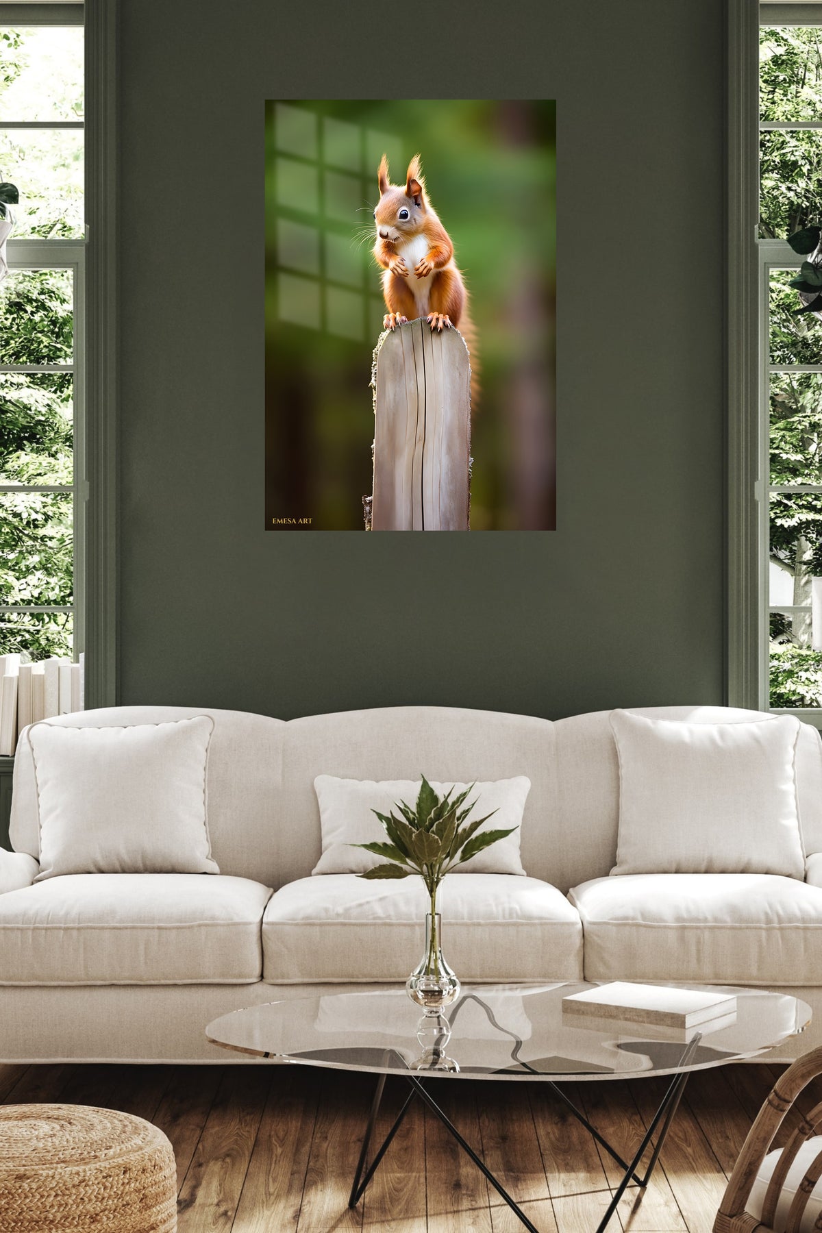 Cool Chimpanzee in Yellow Beanie metal wall art displayed in a contemporary living space
