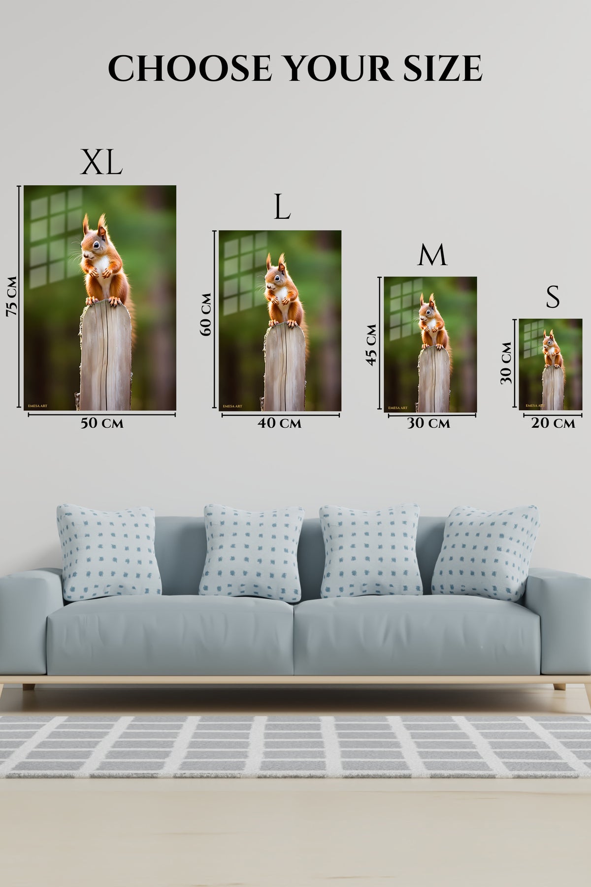 EMESA metal wall art size comparison guide for Cool Chimpanzee in Yellow Beanie