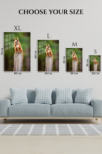 EMESA metal wall art size comparison guide for Cool Chimpanzee in Yellow Beanie