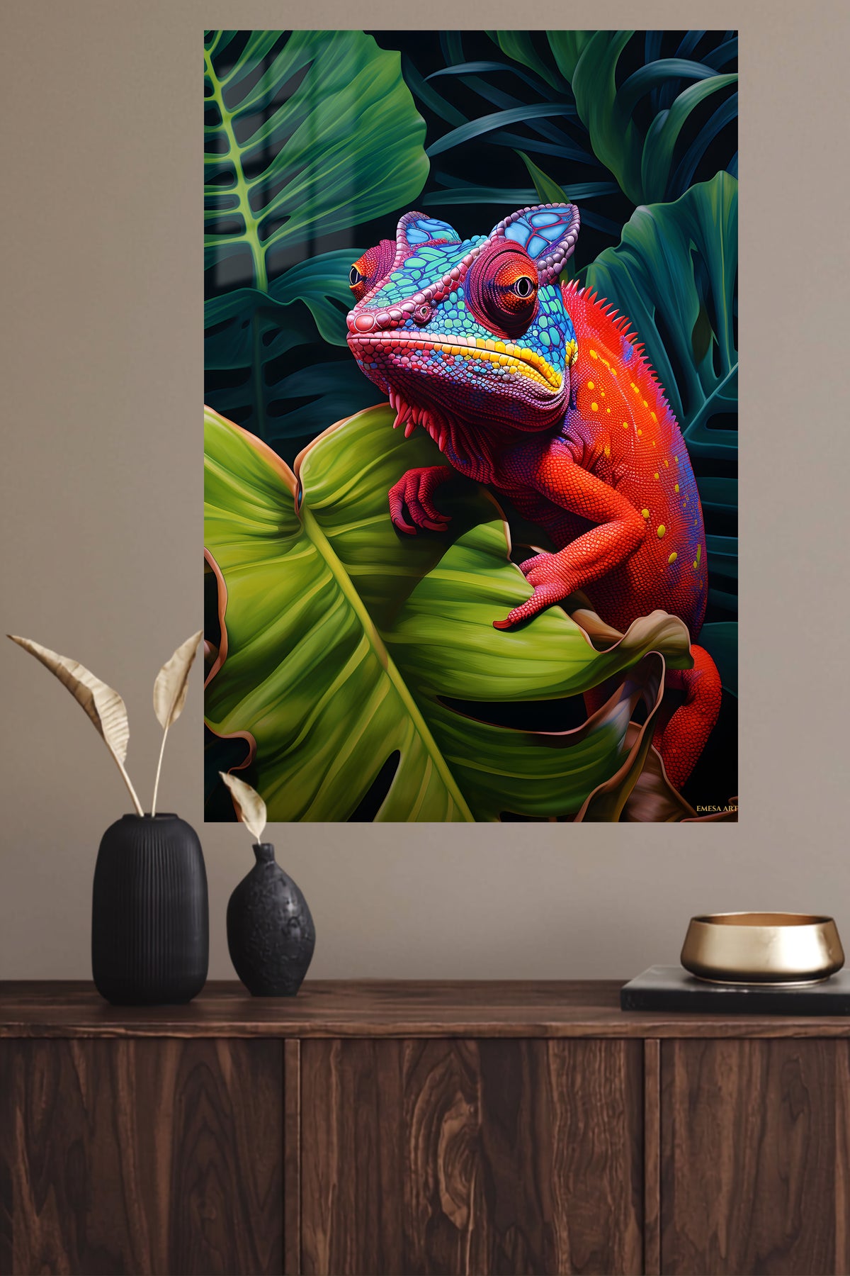 Jungle Tiger Gaze metal wall art displayed in a modern interior
