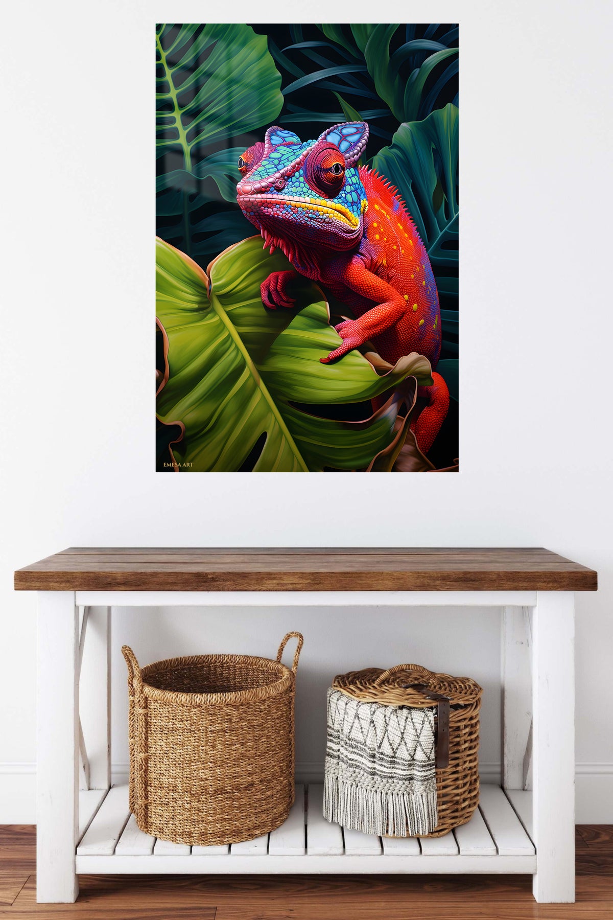 Jungle Tiger Gaze metal wall art displayed in a contemporary living space