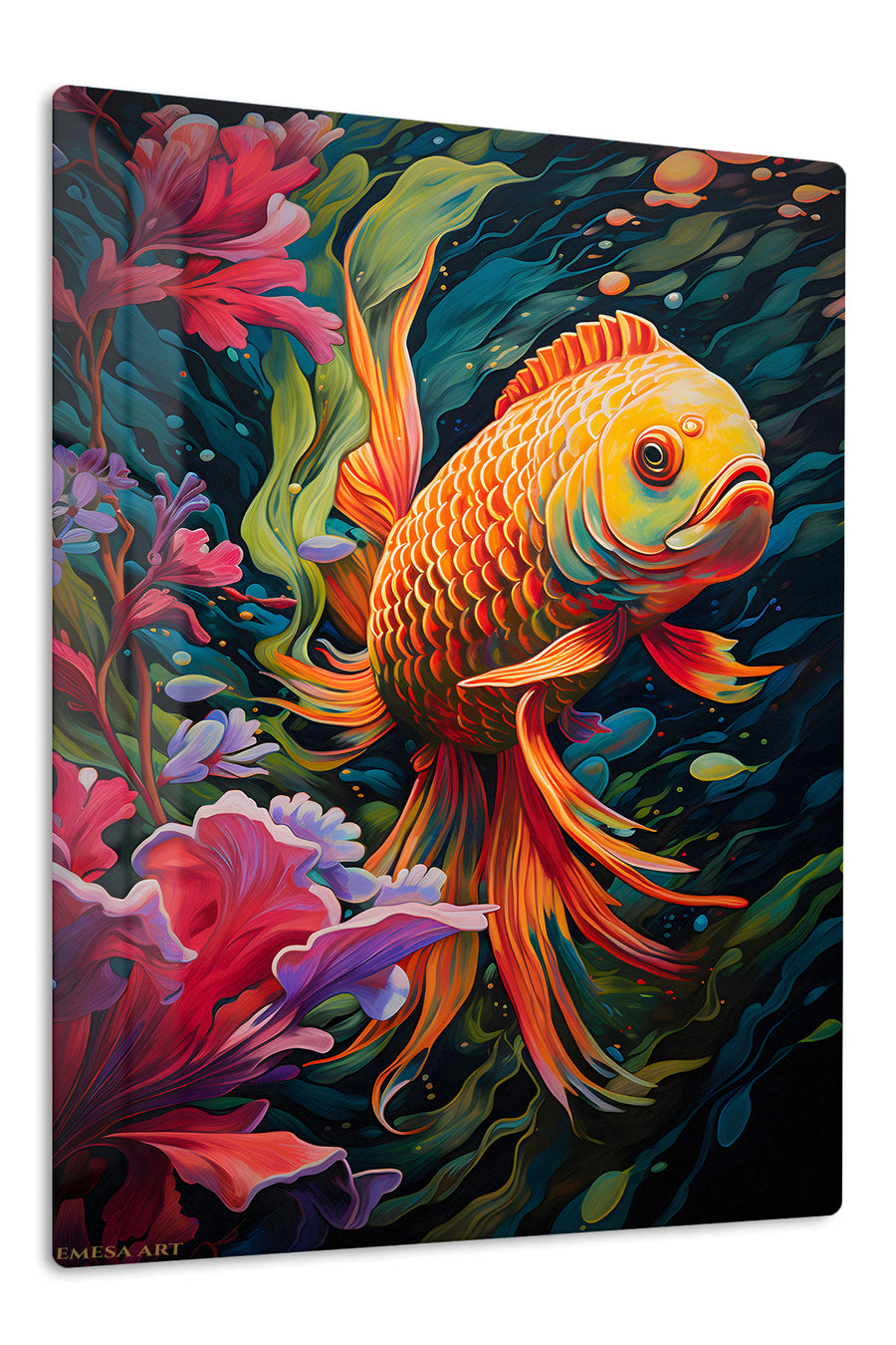 Vivid Chameleon in Tropical Leaves premium metal wall art – front view