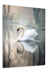 Graceful Swan Reflection premium metal wall art – front view