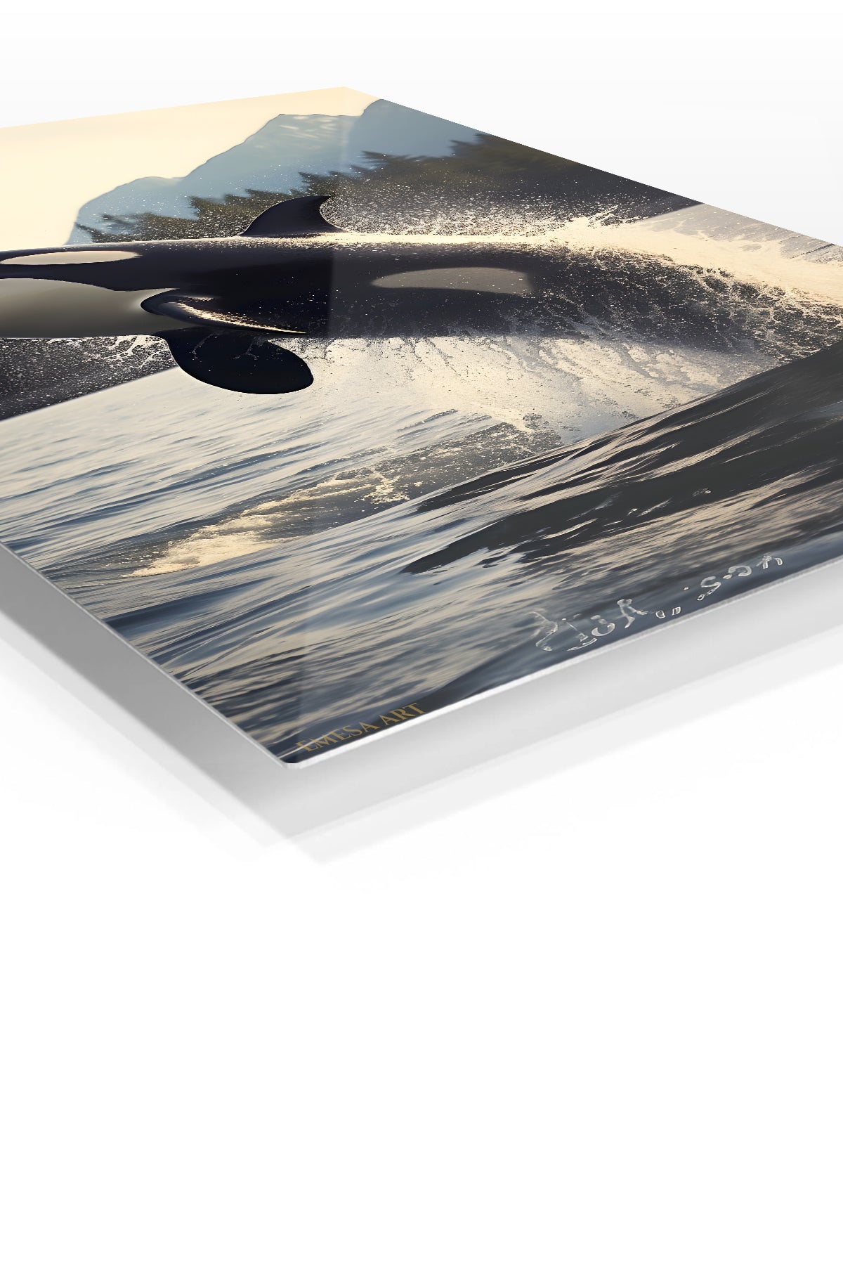 Graceful Swan Reflection premium metal wall art – angled view
