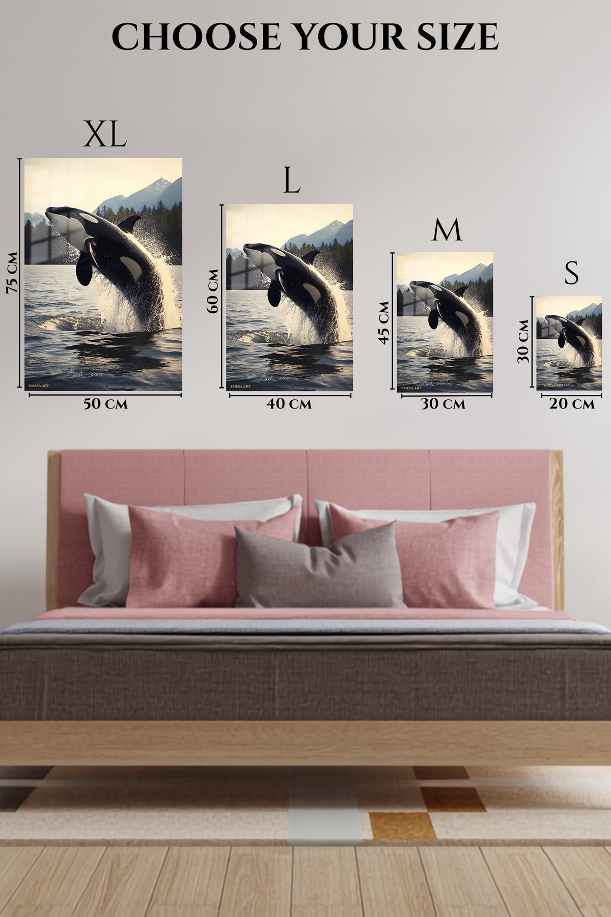 EMESA metal wall art size comparison guide for Graceful Swan Reflection