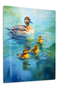 Mother Duck and Ducklings premium metal wall art – front view