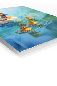 Mother Duck and Ducklings premium metal wall art – angled view