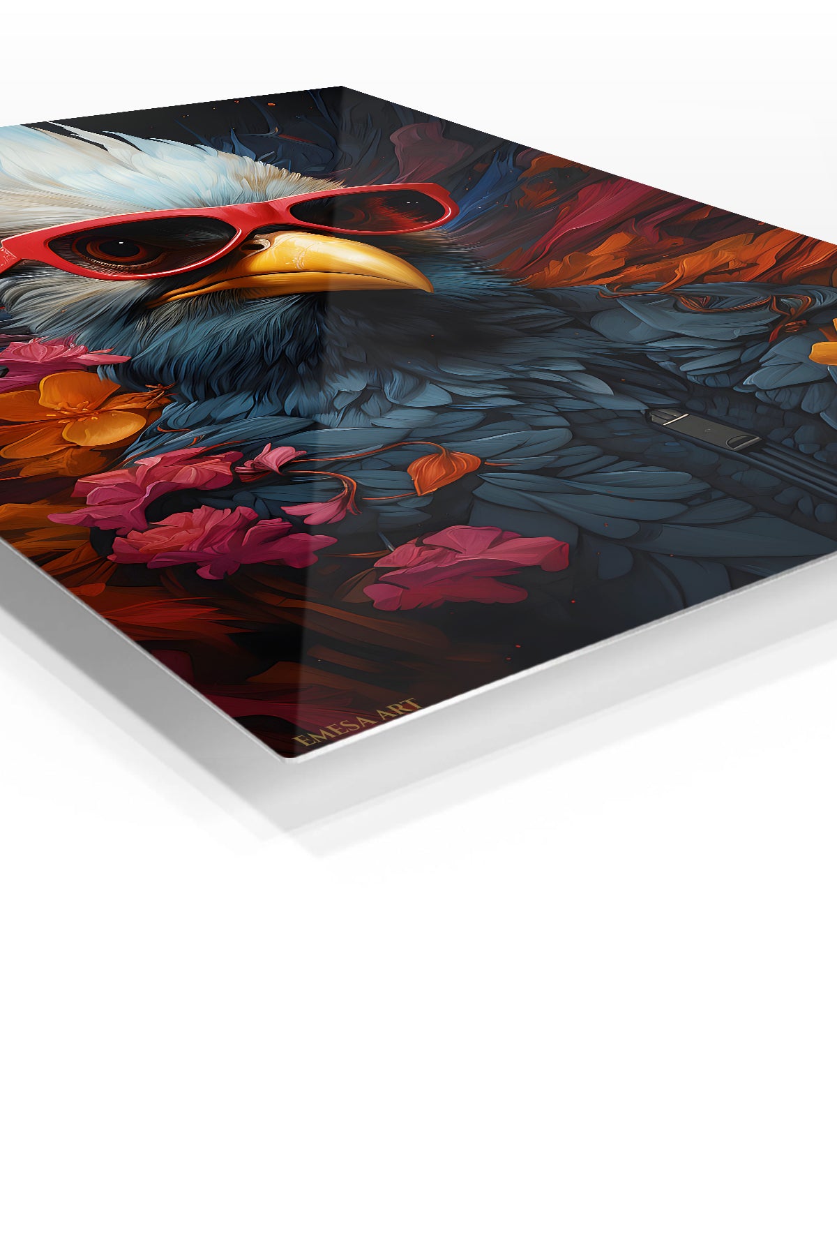 Vivid Spotted Frog on Orange Leaf premium metal wall art – angled view